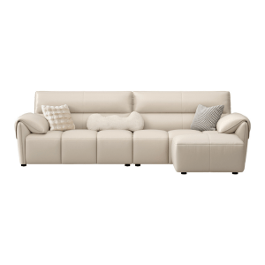 Linspire Plume 3.5-Seater Leather Sofa with Ottoman, Sand