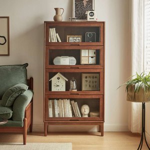 Linspire Cocoa Bookcase with Glass Door 60cm, 4-Tier