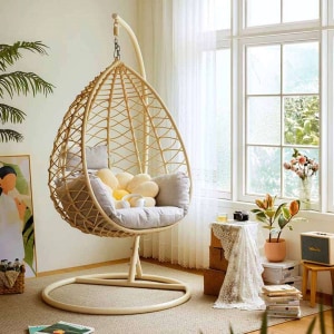 Linspire Cocoon Hanging Egg Chair with Cushion, Ivory White