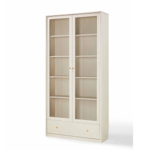 Linspire Ventus Bookcase with Glass Door and Storage Drawers, Off-White