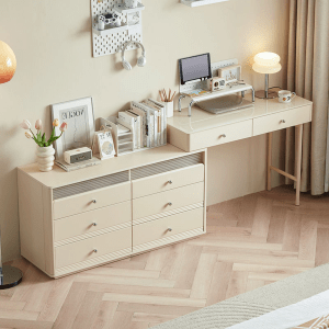 Linspire Genesis Glass Top Dressing Table with Chest Of 6 Drawers