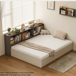 Linspire Lattice Small Double Bed Base with Drawers and Storage Cabinet, Light Grey & Dark Brown