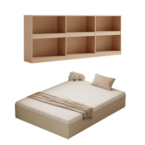 Linspire Lattice Small Queen Bed Base with Drawers and Storage Cabinet, Cool White & Natural