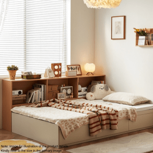 Linspire Lattice Small Queen Bed Base with Drawers and Storage Cabinet, White & Natural