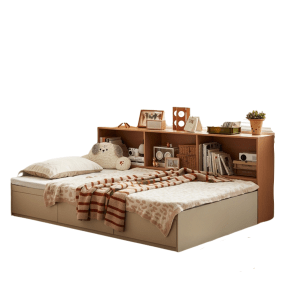 Linspire Lattice Small Double Bed Base with Drawers and Storage Cabinet, White & Natural