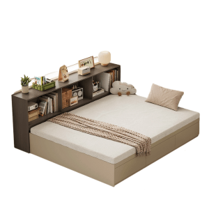 Linspire Lattice Small Queen Bed Base with Drawers and Storage Cabinet, Cool White & Dark Brown