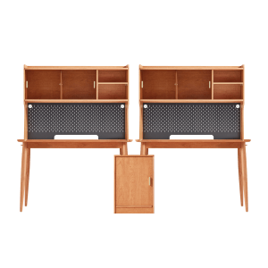 Linspire Radian Extendable Dual Office Desk with a Small Cabinet and a Bookcase