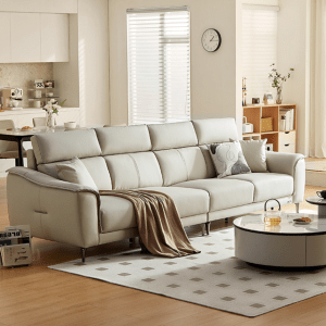 Linspire Spark 4-Seater Leather Sofa, Grey, 302x92x84cm