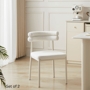 Linspire Tesseract Boucle Dining Chairs, Creamy White, Set of 2