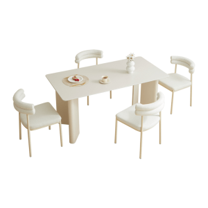 Linspire Tesseract Sintered Stone Top Dining Table with 4 Dining Chairs, Creamy White, 160x80cm