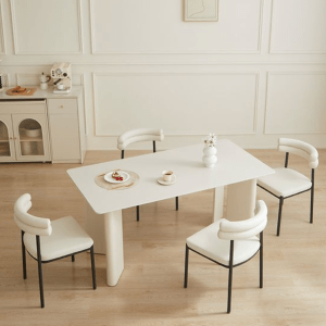 Linspire Tesseract Sintered Stone Top Dining Table with 4 Dining Chairs, Creamy White & Black, 160x80cm