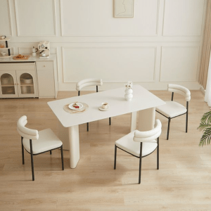 Linspire Tesseract Sintered Stone Top Dining Table with 4 Dining Chairs, Creamy White & Black, 140x80cm