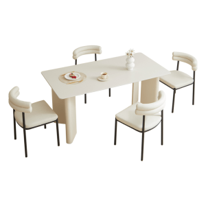 Linspire Tesseract Sintered Stone Top Dining Table with 4 Dining Chairs, Creamy White & Black, 140x80cm