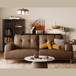 Linspire Vertex 3-Seater Genuine Leather Sofa, Brown