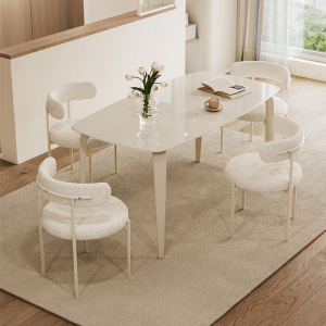 Linspire Warp Glass Top Dining Table with 4 Dining Chairs, Creamy White, 160x85x75cm