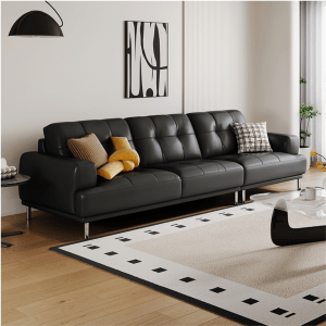 Linspire Vertex 4-Seater Genuine Leather Sofa, Black, 301x102x85cm