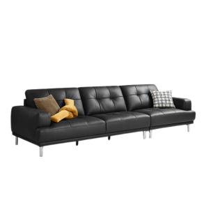 Linspire Vertex 4-Seater Genuine Leather Sofa, Black, 301x102x85cm