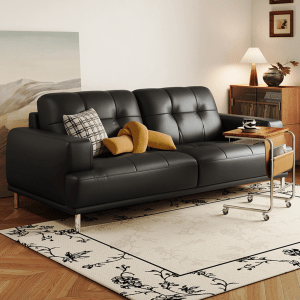 Linspire Vertex 3-Seater Genuine Leather Sofa, Black