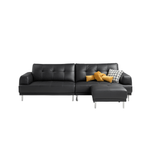 Linspire Vertex 4-Seater Genuine Leather Sofa with Ottoman, Black, 266x167x85cm