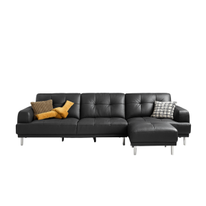 Linspire Vertex 4-Seater Genuine Leather Sofa with Ottoman, Black, 301x167x85cm