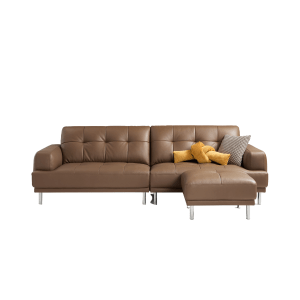 Linspire Vertex 4-Seater Genuine Leather Sofa with Ottoman, Brown, 266x167x85cm