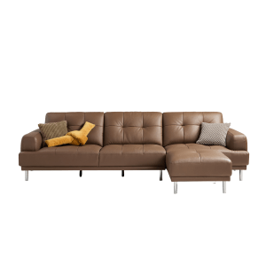 Linspire Vertex 4-Seater Genuine Leather Sofa with Ottoman, Brown, 301x167x85cm