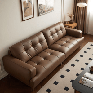 Linspire Vertex 4-Seater Genuine Leather Sofa, Brown, 266x102x85cm