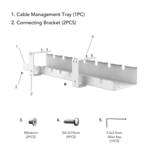 Loctek CMP502 Under Desk Cable Management Basket Tray, 500x122x90mm, White