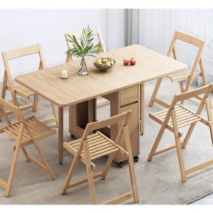 Loft Nordic Gateleg Table with 4 chairs, 140x80CM, White stained oak veneer