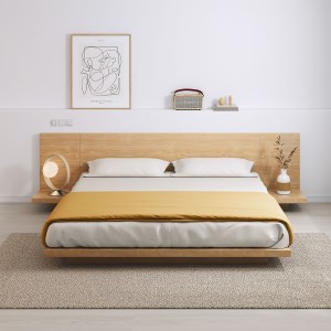 Loft Japandi Platform Queen Bed Frame with 2 Bedside Tables