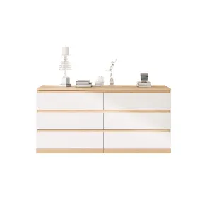 Loft Ensio Chest of 6 drawers, 160x48x77.5CM, White stained oak veneer