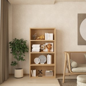 Loft Newton Bookcase, 76.2x34.5x148.6cm, White stained oak veneer