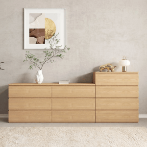 Loft Ensio Chest of 6 Drawers Lowboy, 160x48x77.4cm, Light Wood