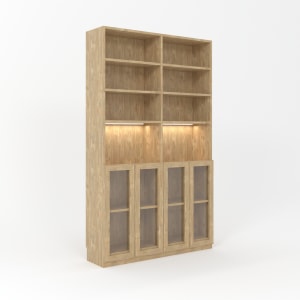 Loft Kiri Bookcase with 4 Glass Doors, 1.2m, Light Wood