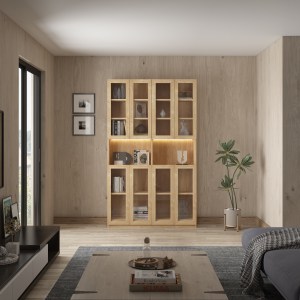 Loft Kiri Bookcase with 8 Glass Doors, 1.2m, Light Wood