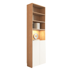 Loft Kiri Bookcase with 2 Doors, 0.6m, Light Wood & White
