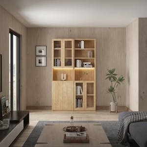 Loft Kiri Bookcase with Panel/Glass Doors, 0.6m, Light Wood