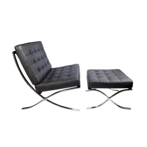 Mies Van Der Rohe Barcelona Chair with Ottoman Replica, 1-Seater