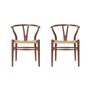 Hans Wegner Wishbone Dining Chair CH24 Replica, Walnut, Set of 2