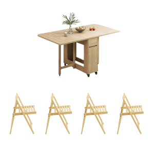 Loft Nordic Gateleg Table with 4 chairs, Light Wood