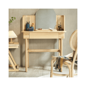 BohoBoho Costa Solid Wood & Rattan Dressing table, Natural, 85x45x107.7cm