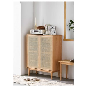 Solidwood Bailey Shoe Cabinet, 80x35CM, Oak