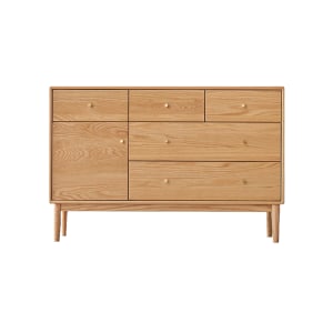 Solidwood Fuji Chest of 6 Drawers, 112x38x74cm, Oak