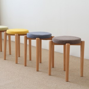 Solidwood Milan Stool with Cushion, Beech and Beige