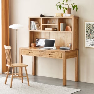 Solidwood York Bookcase Combined with Desk, 100x52x154.5cm, Oak