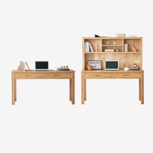 Solidwood York Bookcase Combined with Desk, 140x60x154.5cm, Oak