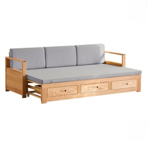 Solidwood Kano Sofa Bed with Storage Drawer, 208.4x69x71cm, Oak & Grey