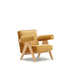 Solidwood Amber Flannelette Armchair, Yellow & Oak