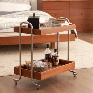 Solidwood Timeless Storage Trolley with Glass Top Shelf