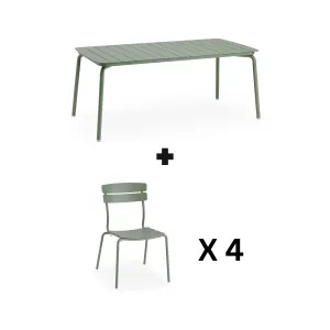 Wellmax Verano Outdoor Aluminium Rectangle Dining Table Set with 4 Chairs, Green
